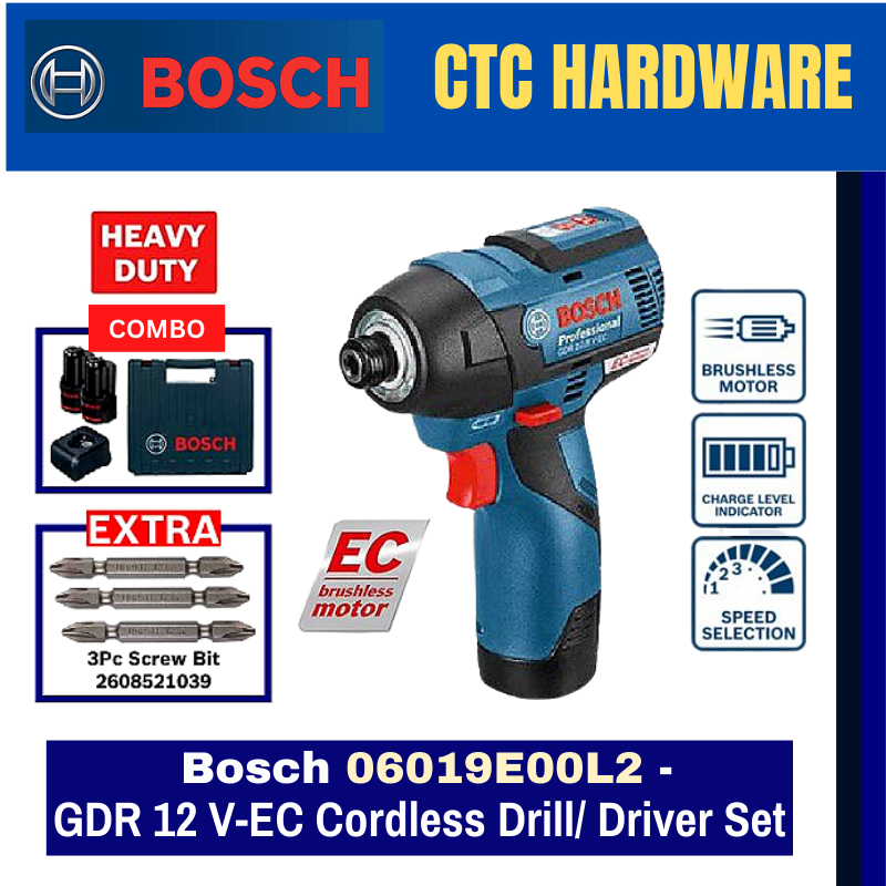 Bosch GDR 12 V-EC Cordless Drill/Driver Set (Part 06019E00L2)  Drill/Driver Set Combo Set Tool Set Power Tool Set 12V